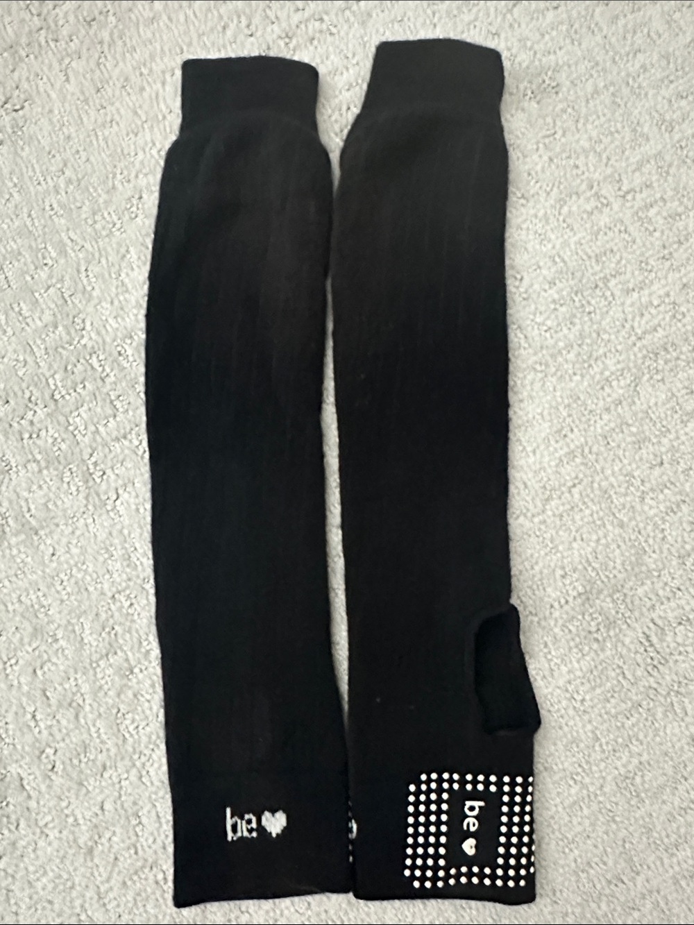 toesox Black Stirrup Leg Warmers with Heart Detail for Pilates or barre